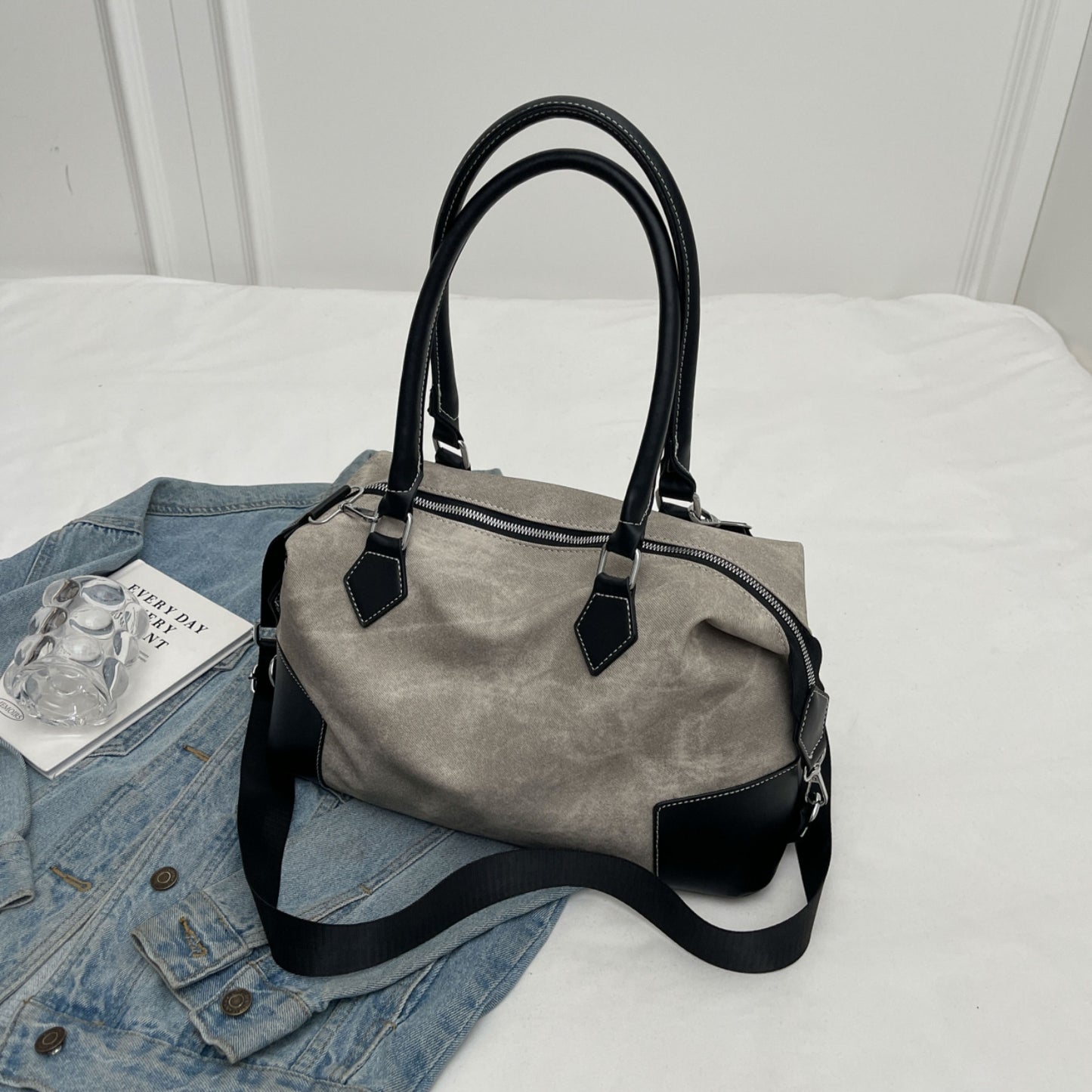 Contrast PU Leather Shoulder Bag